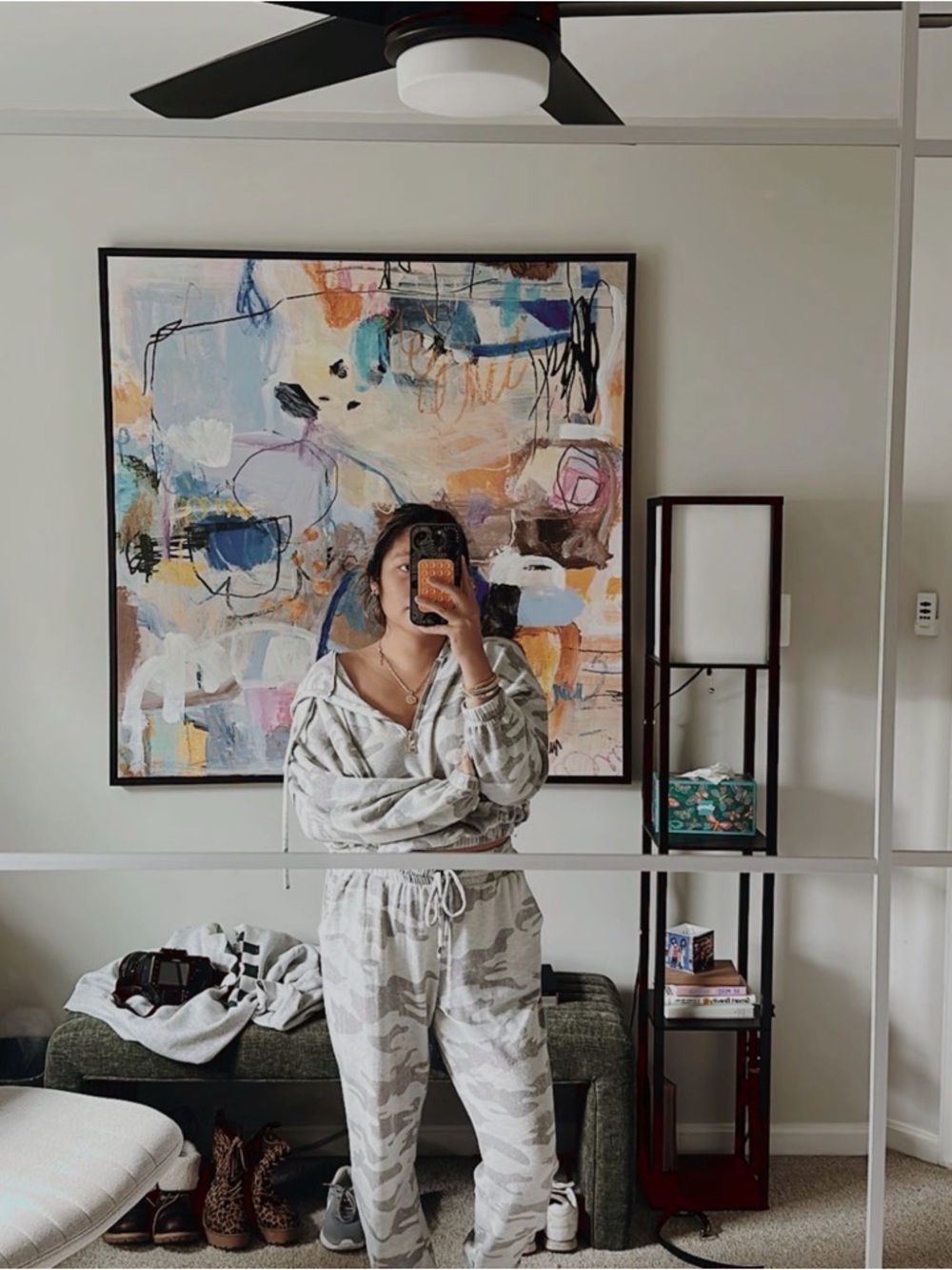 Cozy Neutral Camo Lounge Set - Light Beige & Cream